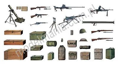 Zestaw brytyjskiego uzbrojnia, skrzynki, torby