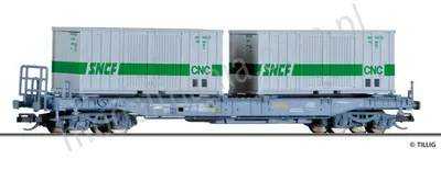 Wagon towarowy platforma do przewozu kontenerów (kieszeniowy) „Novatrans“ z kontenerami