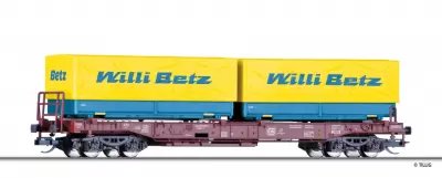 Wagon towarowy do przewozu kontenerów typ Sdkms 707 z ładunkiem "Willi Betz"