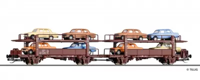 Wagon podwójny autotransp. typ Laaek 4357 z ładunkiem