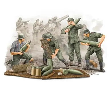 Niemieccy artylerzyści podczas załadunku amunicji