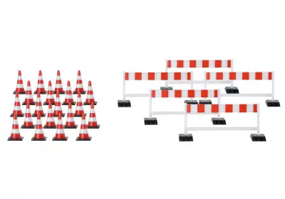 Akcesoria pylony (20 szt.), barierki (5 szt.), czerwono-białe